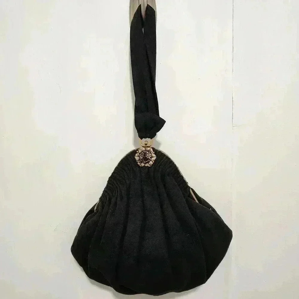 Vintage Guild Original‎ Black Wristlet Handbag w/ Coin Purse and Mirror
